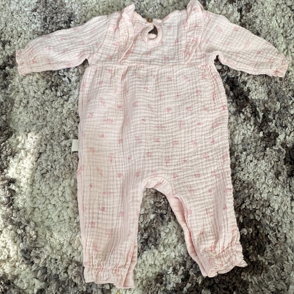 3/$15 SALE RABBIT + BEAR ORGANIC COTTON PINK LEAF JUMPER 0-3 MONTHS - Picture 4 of 6